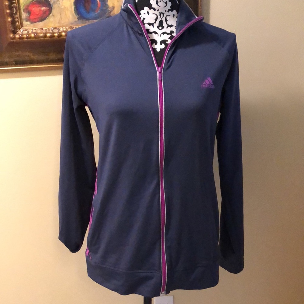 Adidas Climalite Classic stretch zipup side stripes long sleeved jacket